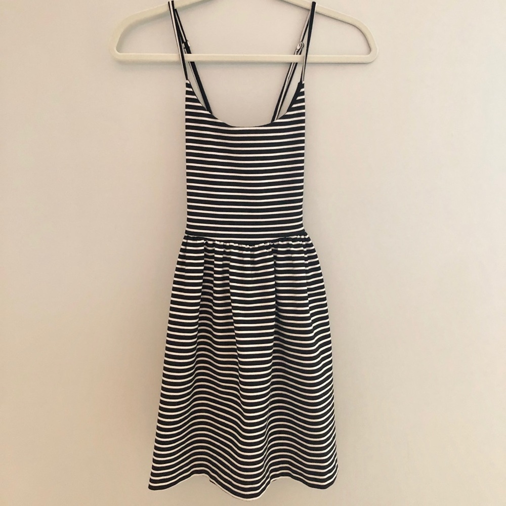 Spaghetti strap, black white striped dress
